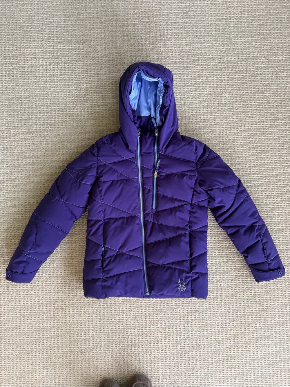 EUC Spyder Girls Purple Hooded Puffer Jacket with Lavender Lining. Size 12